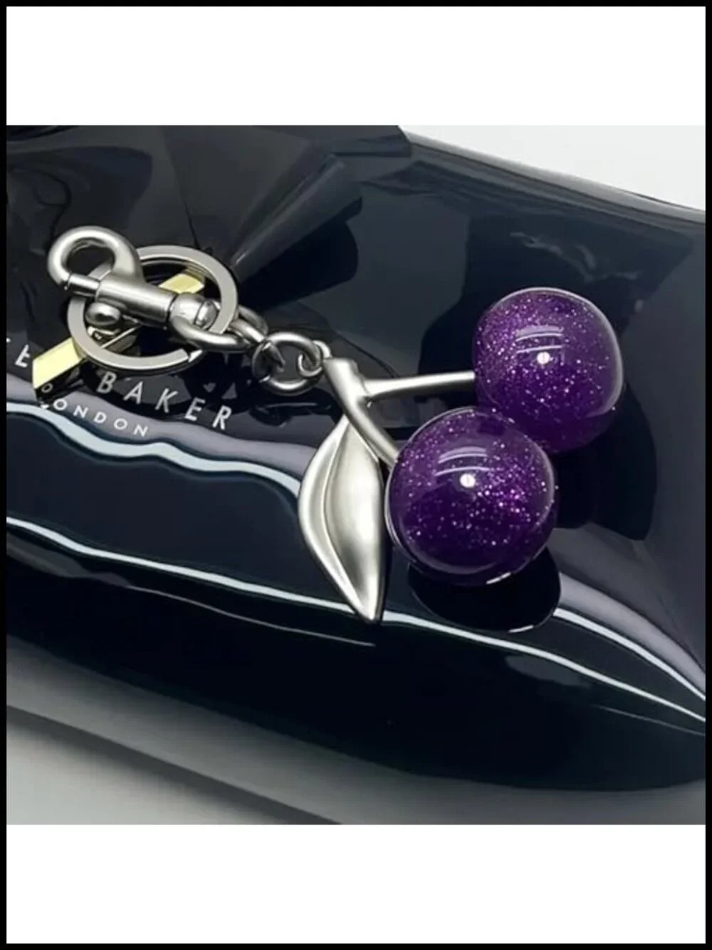 Cherry Bag Charm Glossy Resin Keychain Purse Charm Gold Hardware Cute Fruit